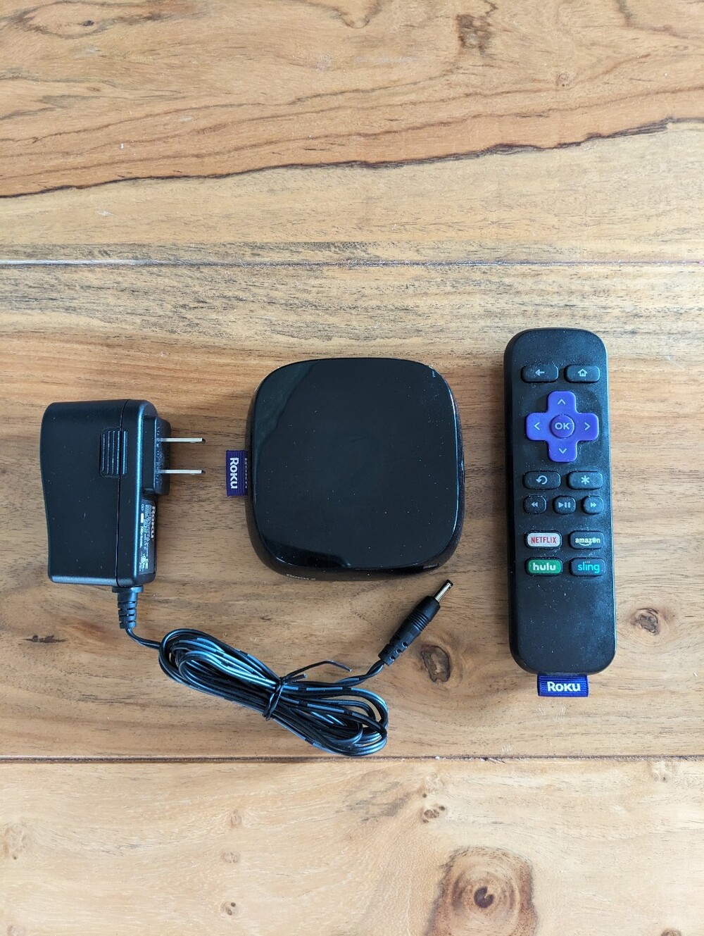 Roku 2 HDTV streaming box with power supply and remote